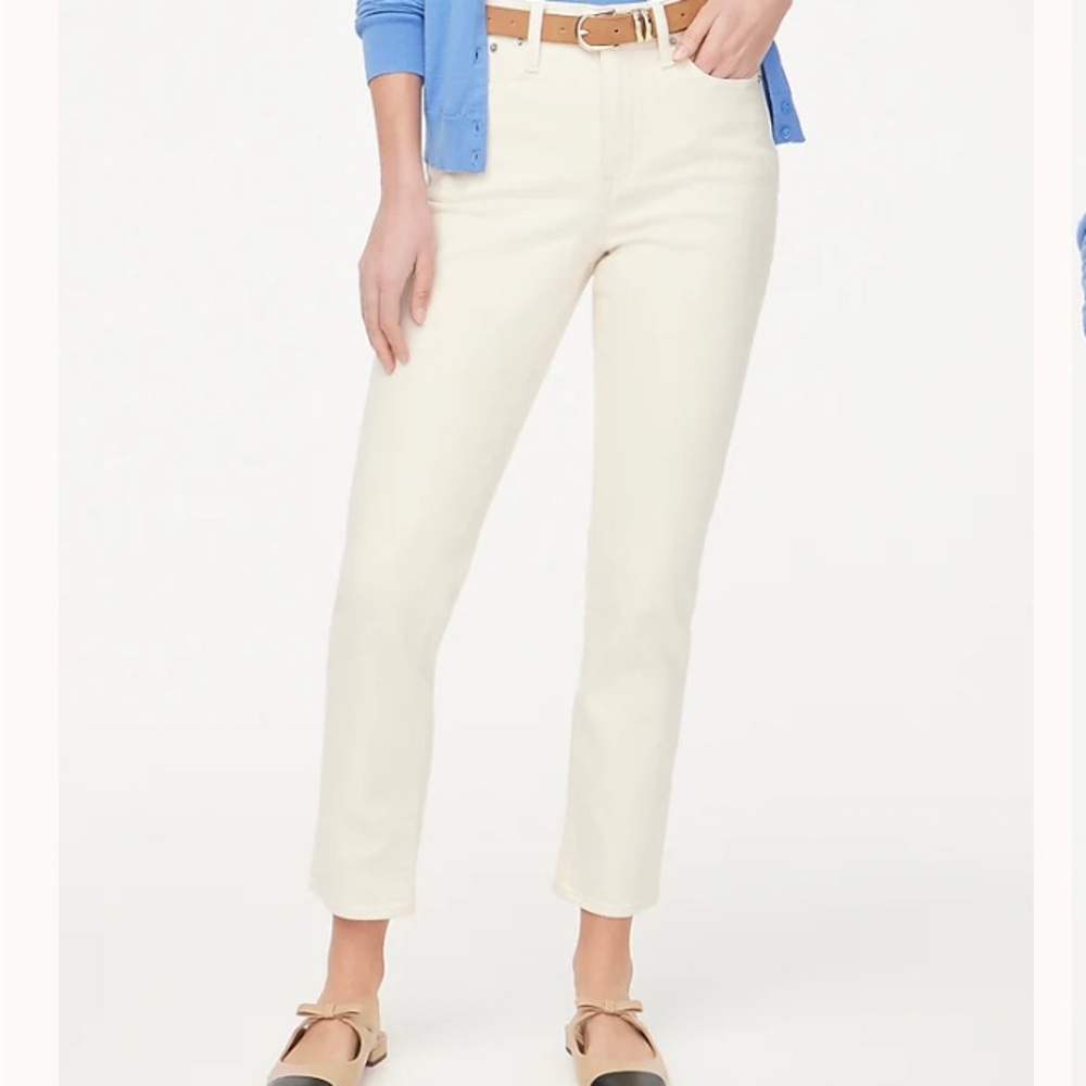 J. Crew Factory Cream Mid-Rise Classic Straight Jeans